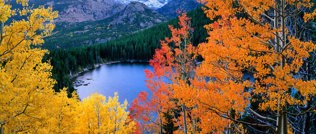 autumn evening above Bear Lake, September evening in Rocky Mountain National Park, Colorado, USA